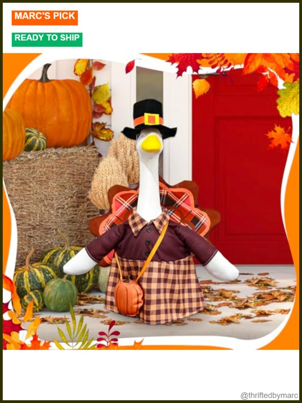 Turkey Porch Goose Outfits Fits 23 Inch Statue Fall Plaid Pumpkin Lawn Decor - Picture 5 of 6